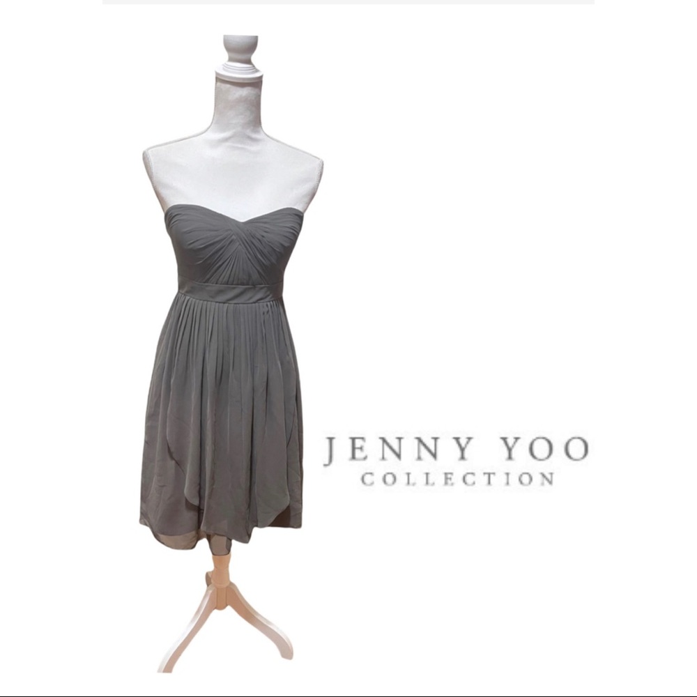Jenny Woo Keira Convertible Strapless Chiffon Dress Size 2 Charcoal